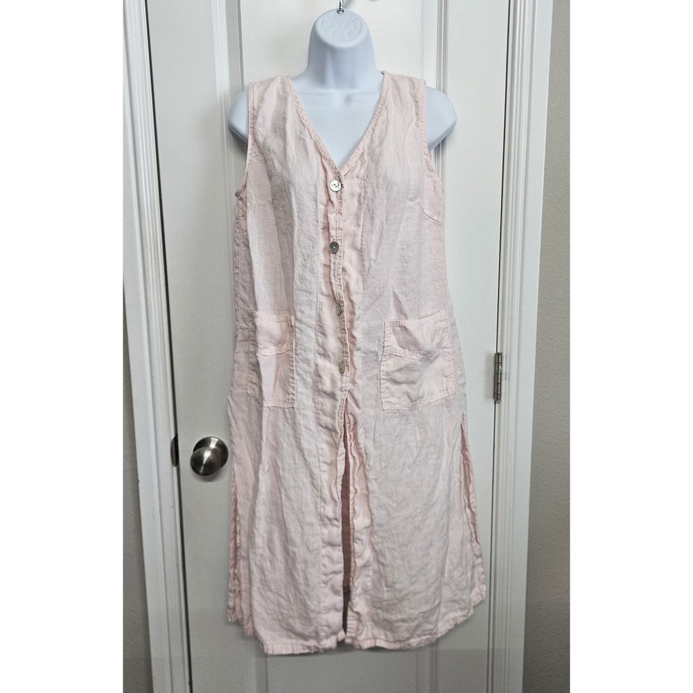Match Point USA Pink Linen Sleeveless A Line Dress Small